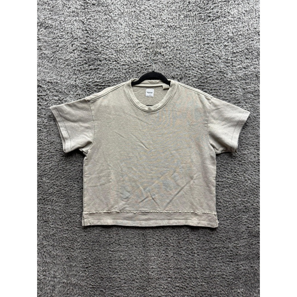 Fanmail Hemp Blend Cropped Crewneck Short Sleeve T-Shirt Beige Mens‎ Size S
